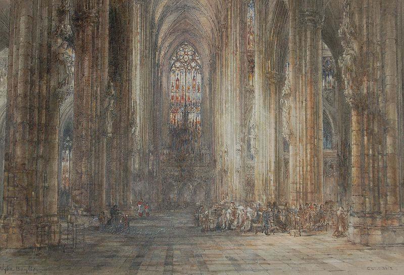 Wyke Bayliss Cologne Cathedral, pen and watercolour oil painting picture
